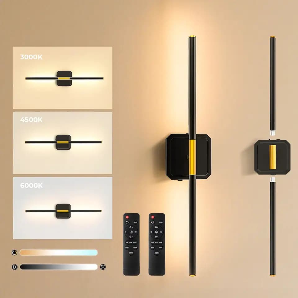Battery Operated Wall Sconces 360°Rotate Detachable Dimmable Set of 2