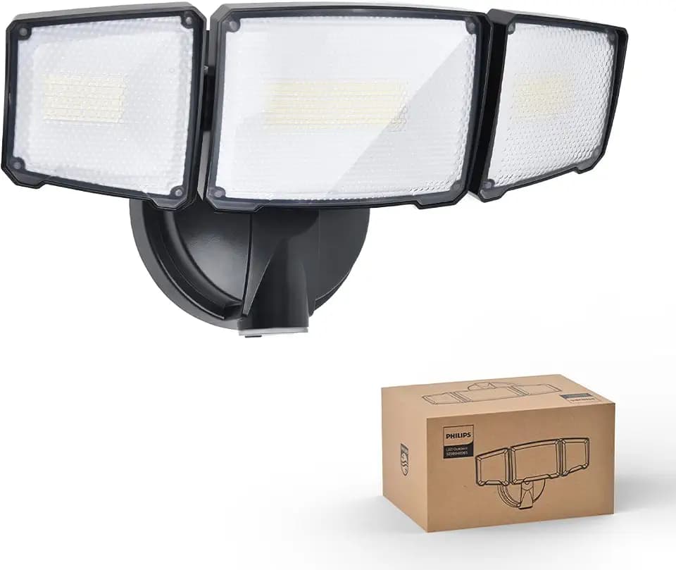 Philips 72W 7400LM LED Flood Lights Outdoor, Dusk to Dawn Aluminum Security Lights, 3 Adjustable Heads, Wall Mount, 5000K Daylight, Waterproof for Yard, Garage