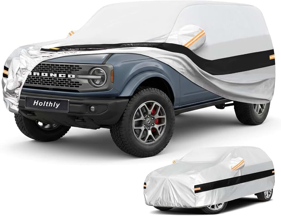 10 Layers SUV Car Cover Custom Fit for Ford Bronco 4 Door (2021-2026), Waterproof All Weather for Automobiles, Outdoor Full Cover Sun Dust Rain Protection with Cotton. Silver