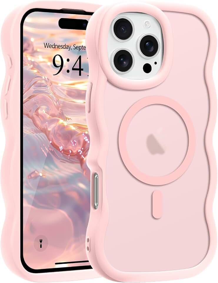 Pepmune for iPhone 16 Pro Max Case Curly Wavy Frame Translucent, Pink