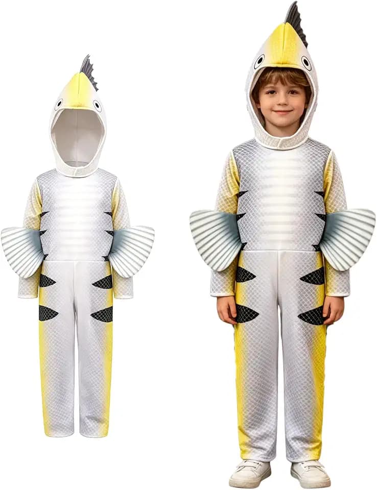 Children's Flatfish Costume Kids Animal One Piece Suit with Fish Fin Head Cover