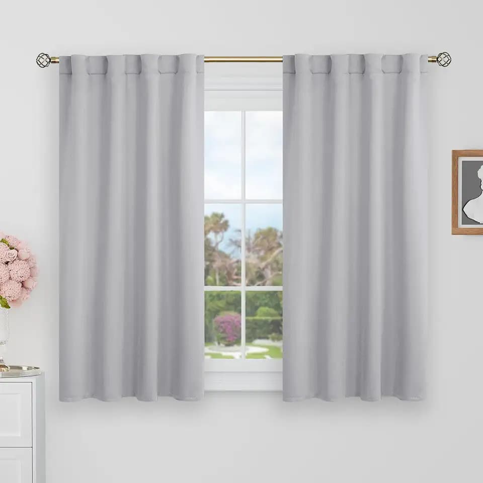 BGment 40 Inch Length Blackout Curtains for Cafe, 2 Panels, Light Grey