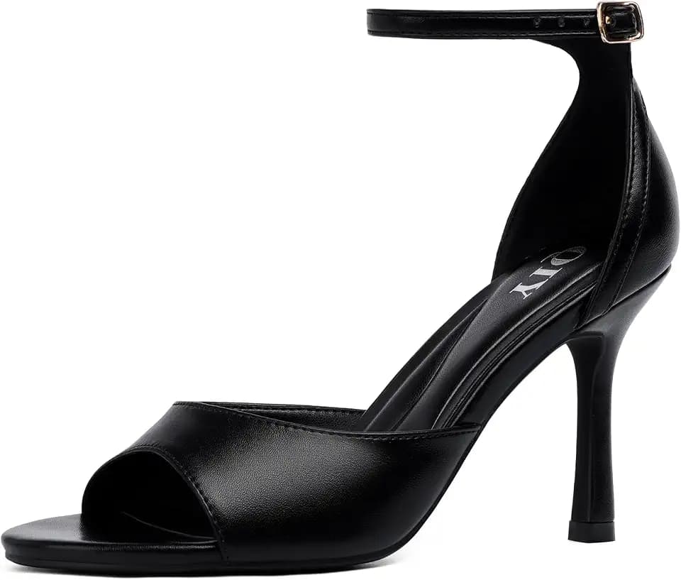 QIY Womens Ankle Strap Heels Stiletto Heel Open Peep Toe Heeled Sandals