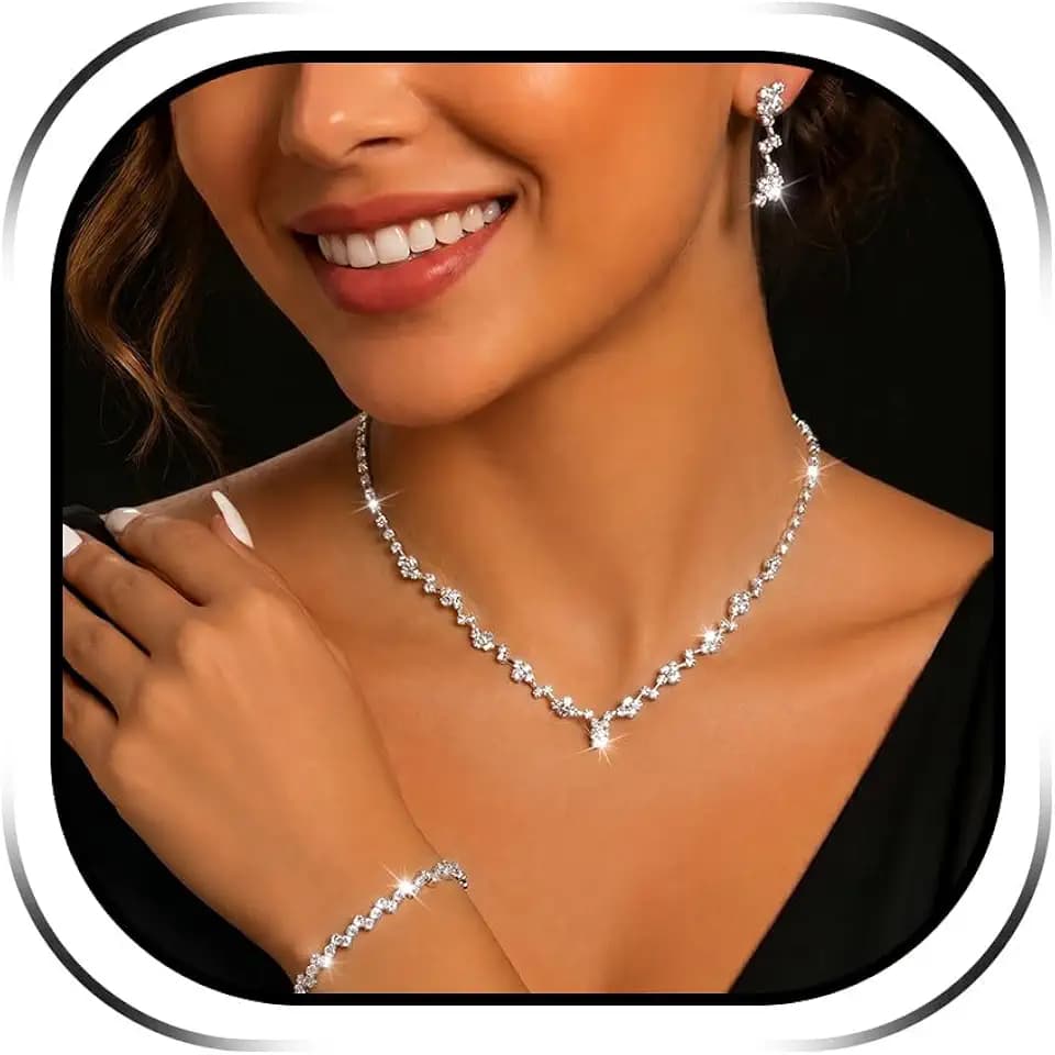 Roe Dolph Prom Outfit Silver Rhinestone Jewelry Set Wedding Necklace Earrings Bracelet Set for Women Bridesmaids Formal Party Jewelry for Wedding Guest
