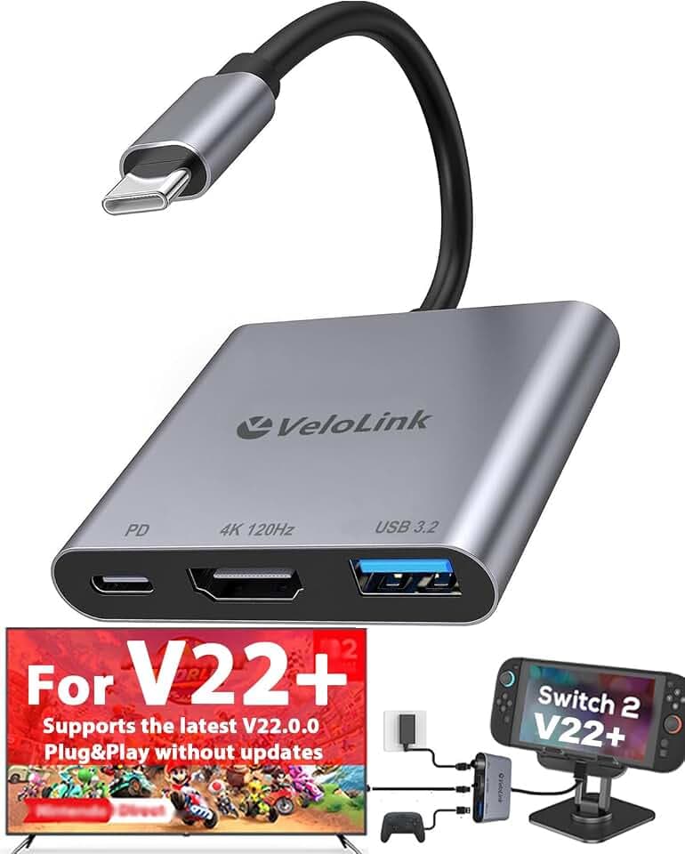 Switch 2 Dock HDMI2.1 Upgraded V23 for Nintendo Switch 2 Compatible with the Latest firmware V23+/Plug&Play/Usbc to HDMI Adapter 4k120Hz for Laptop/MacBook