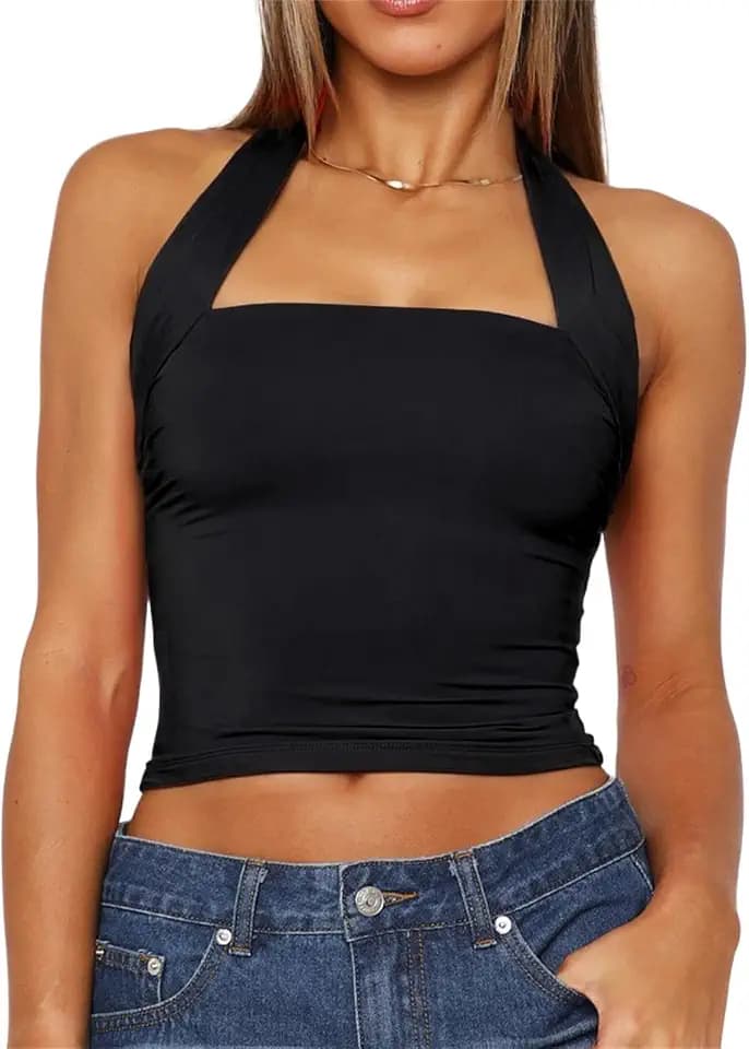 TiulZial Women Sexy Halter Neck Backless Tank Top Open Back Sleeveless Slim Fit Y2k Summer Tops