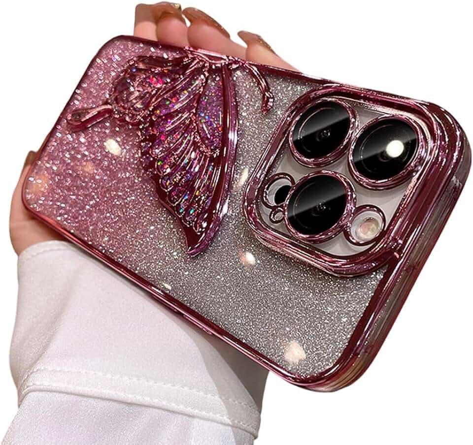 Designed for iPhone Case,Luxury Electroplated Liquid Floating Gradient Glitter Quicksand Butterfly Clear Shockproof Protective Cover Phone Case (Pink,iPhone 12 Pro Max)