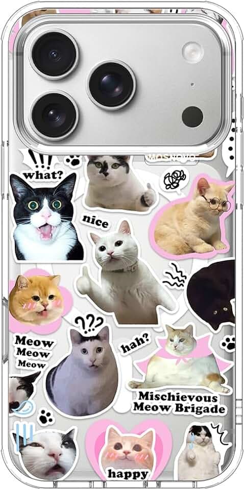 MOSNOVO for iPhone 17 Pro Case | Compatible with Magsafe | Military Grade 6.6ft Drop Tested | Camera Control | Clear with The Cat Brigade Design