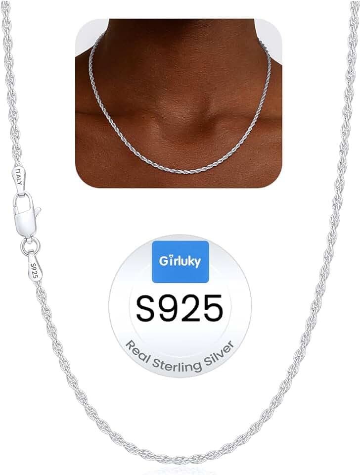 1.5mm 2mm Rope Chain 925 Sterling Silver Chain Necklace for Women, Sturdy Women's Chains Necklace, 16 18 20 22 24 26 Inch