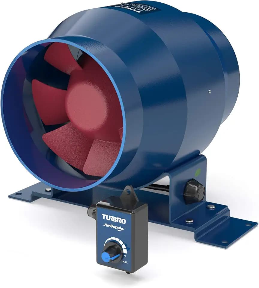 TURBRO AirSupply ES4 4 Inch Inline Duct Fan, 195 CFM Energy Efficient Exhaust Fan with Variable Speed Controlled EC Motor for Grow Tents, Hydroponics, Industrial and Residential Ventilation