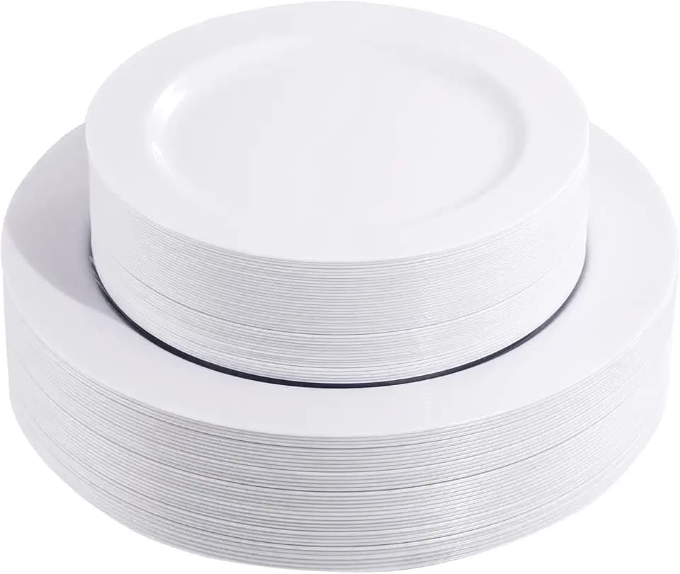 FLOWERCAT 60PCS White Plastic Plates - Heavy Duty White Disposable Plates for Outdoor/Fall Party/Wedding -serve for 30 guests Include 30PCS 10.25" & 30PCS 7.5" Plates for Thanksgiving