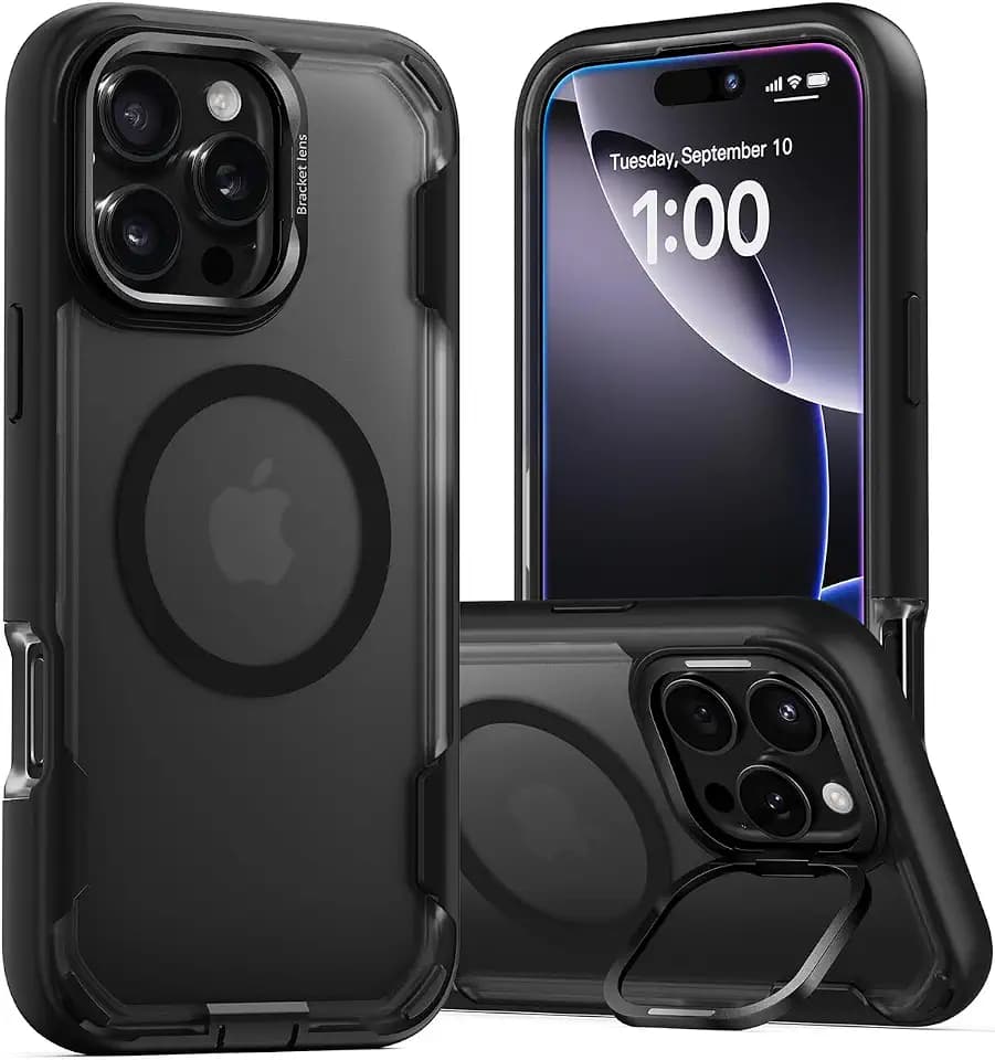 MobNano Magnetisch Hülle für iPhone 16 Pro Max Hülle, [Kompatibel mit MagSafe] Militärschutz Stoßfest Schutzhülle mit Robust Ständer, Heavy Duty Bumper iPhone 16 Pro Max Case - Mattschwarz