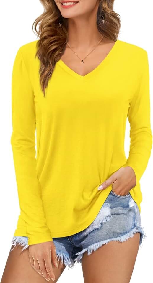 Amoretu Womens Tshirts V Neck Short Sleeve Tops Tee Solid Color Blouse