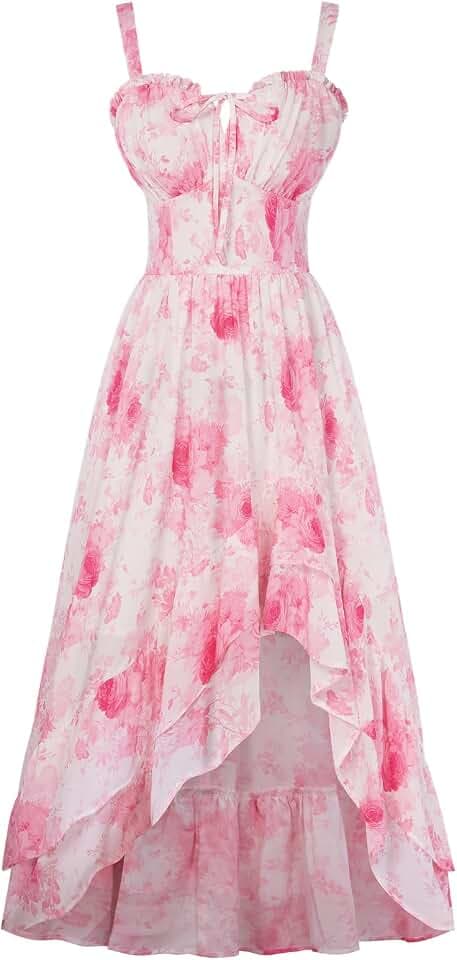 SCARLET DARKNESS Damen Blumen Trägerkleid Lang Cottagecore Sommerkleid