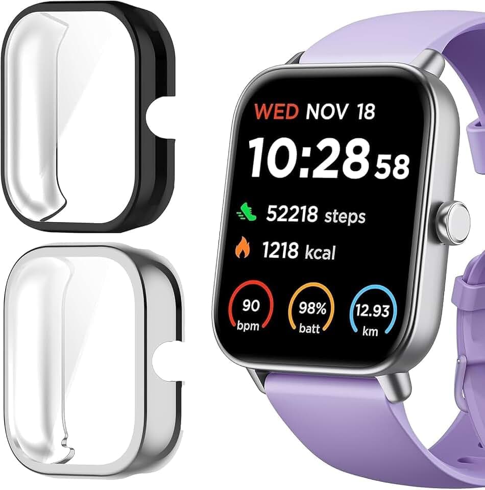 IDW19 Smartwatch-Hülle, kompatibel für Konitee Smartwatch-Hülle, Blueshaweu TPU-Hülle mit Displayschutz, kompatibel mit Konitee IDW19, Quican IDW19, Gydom IDW19 SmartWatch (Schwarz+Silber)