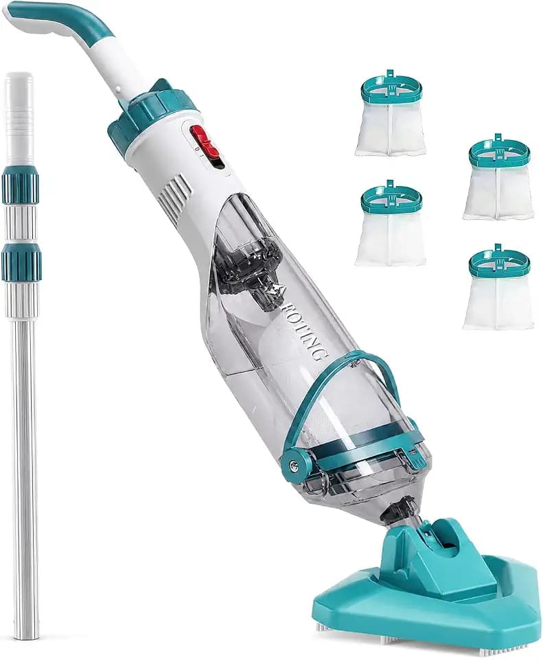 Cordless Handheld Pool Vacuum for Above Ground Pool with Telescopic Pole & 4 Filter Bags, Rechargeable Pool Cleaner 19GPM for Inground Pools for Hot Tub, Debris,Shallow Steps,Blue