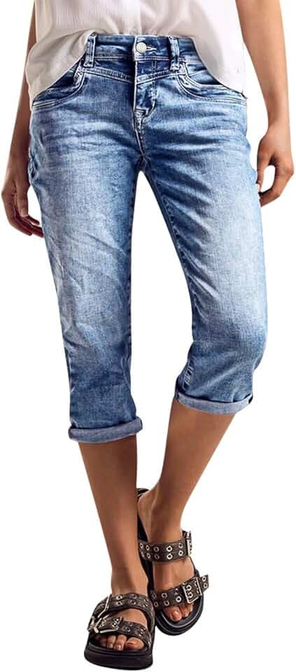 Flamingals High Rise Capri Jeans for Women Straight Leg Denim Capris