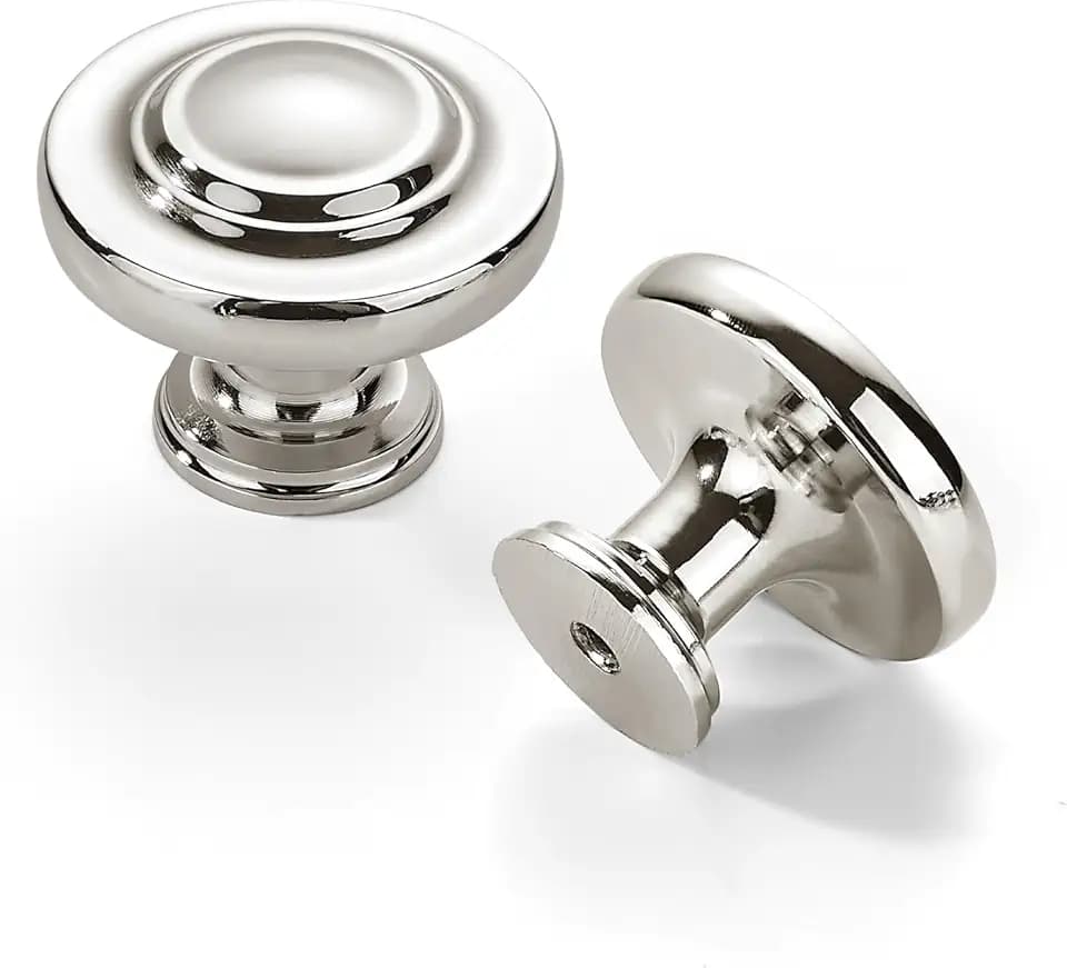 khtumeware 4 Pack Large 1-3/4 Inch Cabinet Knob, Metal Zinc Alloy Handle, Polished Nickel Drawer Handle, Bifold Closet/Wardrobe/Cabinet/Bathroom Cabinet Door Knobs, Durable