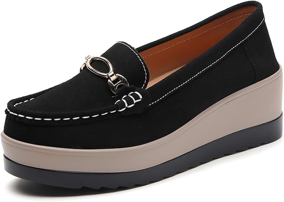 Women's Suede Platform Wedge Penny Loafers Luxury Round Toe Slip On Low Top Business Work Office Dress Shoes Daily Non Slip Height Increase Casual Shoes