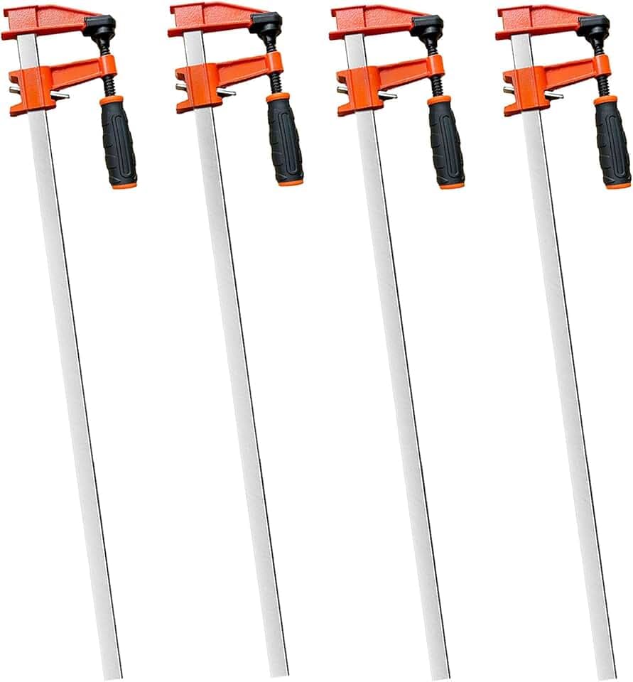 DURDUR Schraubzwingen 4 St./Set 850 mm Profi Schraub-Zwinge Spann-Weite 750 mm, F-Klemme aus Stahl- Gezahnte Stahlschiene- Spanntiefe 80 mm-aus