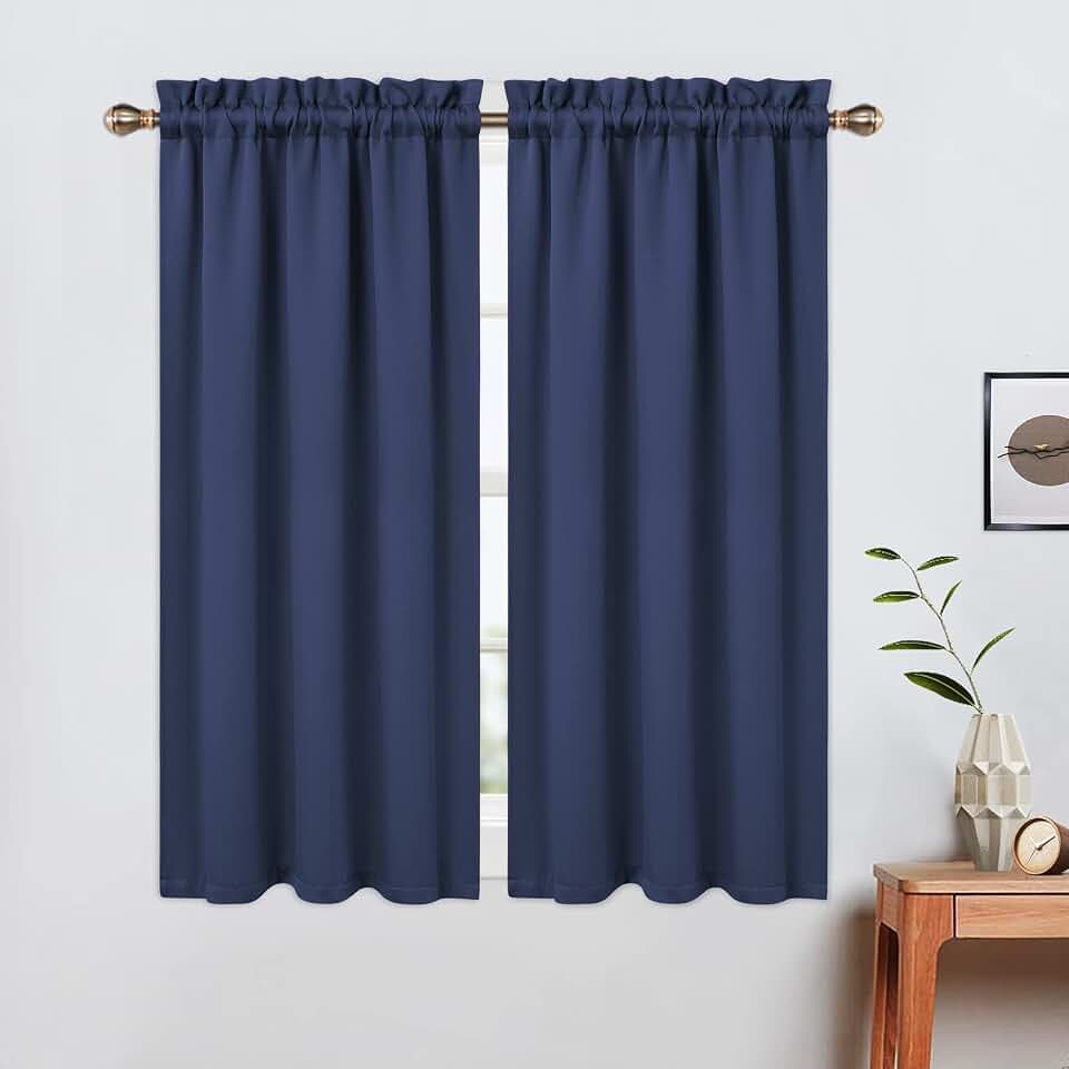 LinTimes Halbe Verdunkelungsvorhänge,Geräuschreduzierung Moderne Half Cafe Küchenvorhänge Kurzer Vorhang Jalousien für kleine Fenster 66cmx114cm(26x45 inch),2 er Set Navy Blau