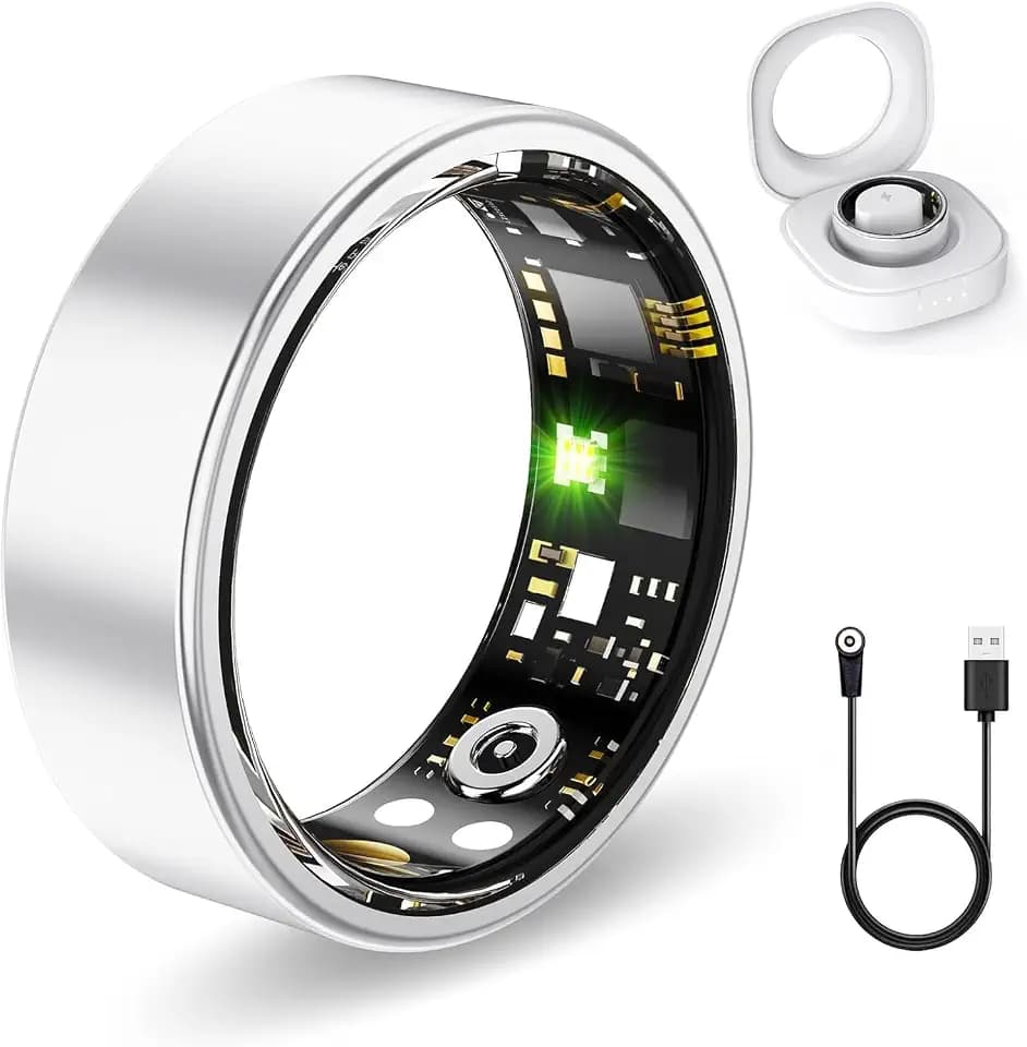 FKGZJF Smart Rings for Women Men, Fitness Ring with Heart Rate, Blood Oxygen, HRV, Stress, Sleep Tracker, Step Tracker, No Subscription Fee Silver,6#