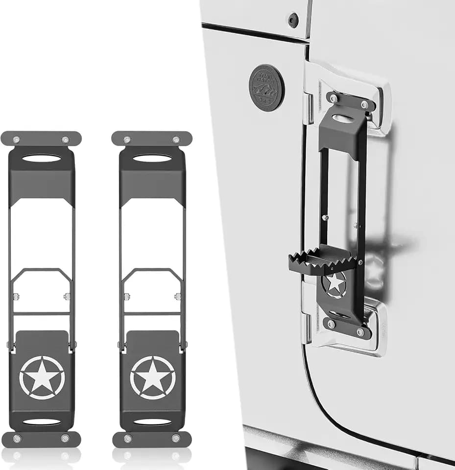 for JK JL JT Hinge Step Foldable Foot Pedal with Bottle Opener Compatible with 2007-2026 Jeep Wrangler JK JL JKU JLU & Gladiator JT 2/4 Doors, Foot Step Accessories Star Sign Door(2 PCS)