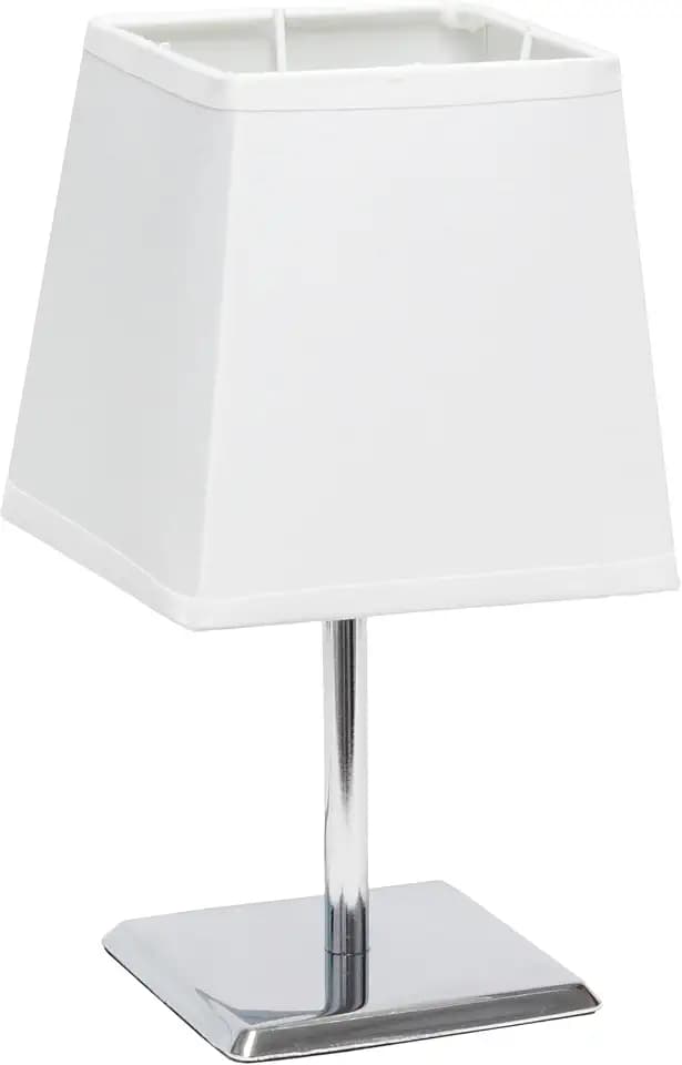 Simple Designs LT1209-WHT 9.65" Sleek and Square Mini Chrome Table Lamp with Empire Fabric Shade, for Living Room, Bedroom, Office, White