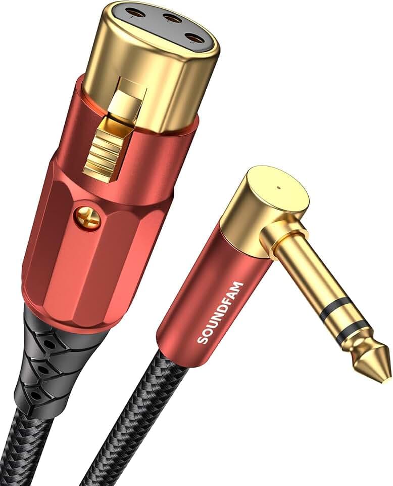 XLR Female to 1/4" 90° Right Angle 6.35mm TRS to XLR Female Balanced Interconnect Cable for Guitar, Subwoofer, Mixer, Microphone(1.5 Feet/0.5 Meter)