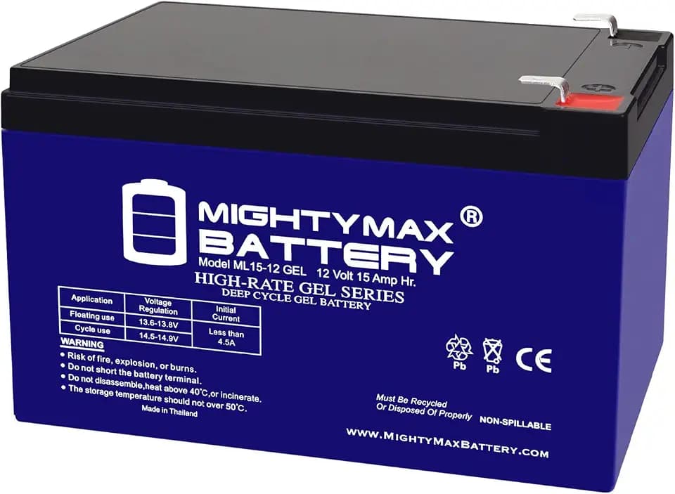 Mighty Max Battery ML15-12 GEL - 12 Volt 15 AH, GEL Type, F2 Terminal, Rechargeable SLA AGM Battery