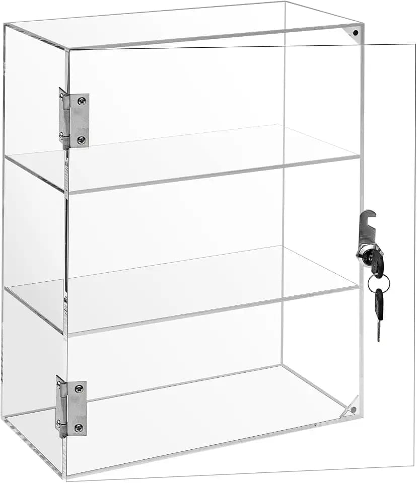 Locking Display Case, Acrylic Display Case with Lock Key, Clear Countertop Display case with Shelves(11.8x5.9x15.7 inch, 4.9in Shelf Clearance)