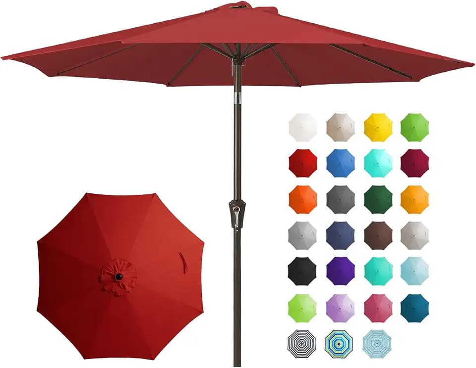 JEAREY 9FT Outdoor Patio Umbrella, Market Umbrella, Red