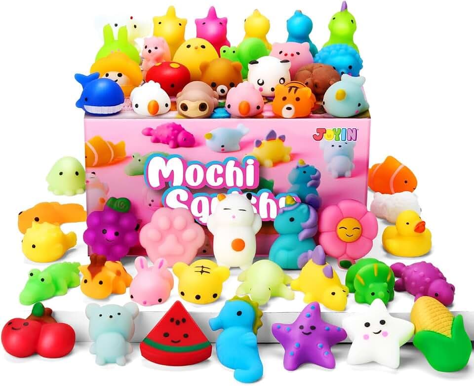 JOYIN Mochi Squishy Toy Set, 50 Pack Mini Squishy Mochi, Party Favors for Kids, Kawaii Stress Relief Toys, Basket Stuffers, Goodie Bags Fillers, Birthday Gifts, Classroom Prizes, Halloween