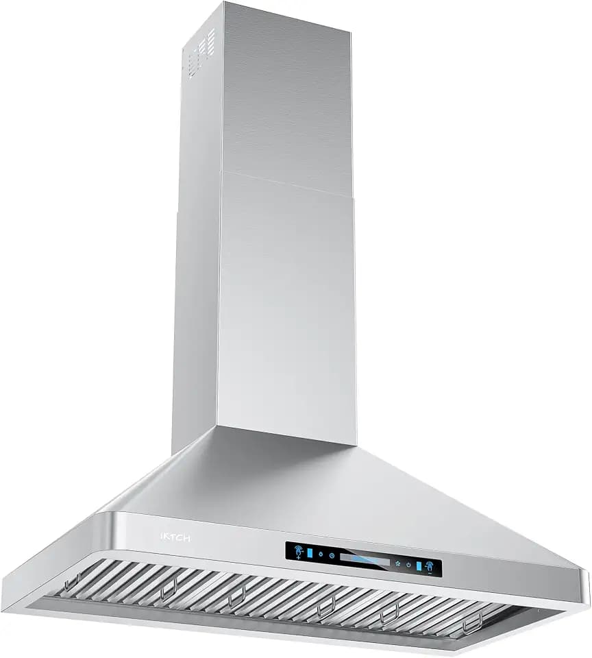 IKTCH 36 inch Wall Mount Range Hood, 900 CFM Ducted/Ductless Range Hood with 4 Speed Fan, Pure Stainless Steel with Gesture Sensing & Touch Control Making life Smarter IKP02R-36