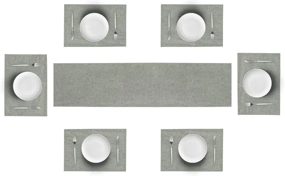 Linen Table Runner and Placemats Set of 6, Grey