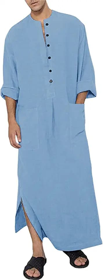 YAOHUOLE Herren Baumwolle Leinen Kaftan Muslimische Kleider für Herren Männer Casual Kaftan Thobe