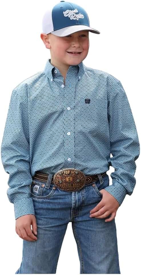 Cinch Boys' Long Sleeve Button Down Western Shirt - Blue (MTW7060417)