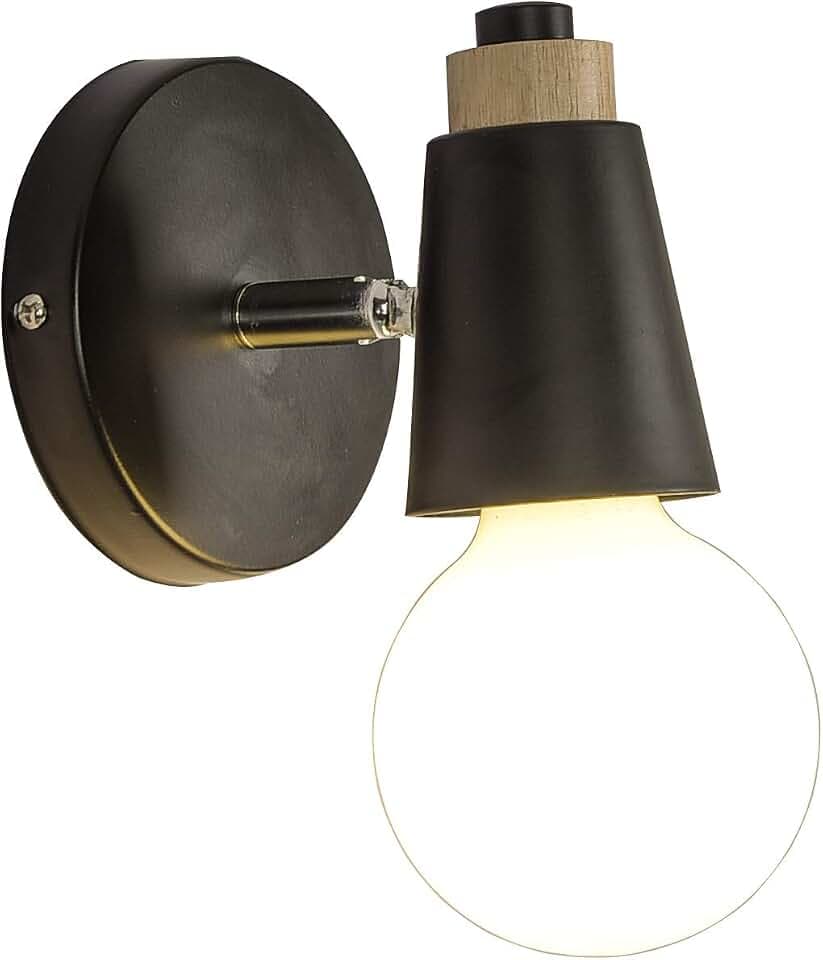 Injuicy Loft Vintage Retro Industrie Wandlampe Licht Holz & Metall Lampeschirm Wandleuchten Lampe Kaffee Wandleuchte Wohnzimmer Schlafzimmer Nachttisch Restaurant Korridor (#E)