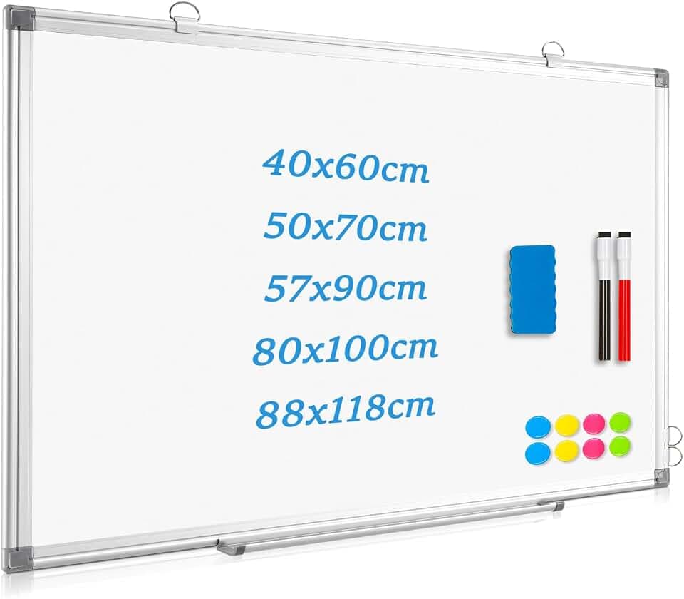 Whiteboard Magnetisch, Magnettafel mit Aluminiumrahmen, 80×100cm Magnetwand White Board mit Stiftablage und Haken
