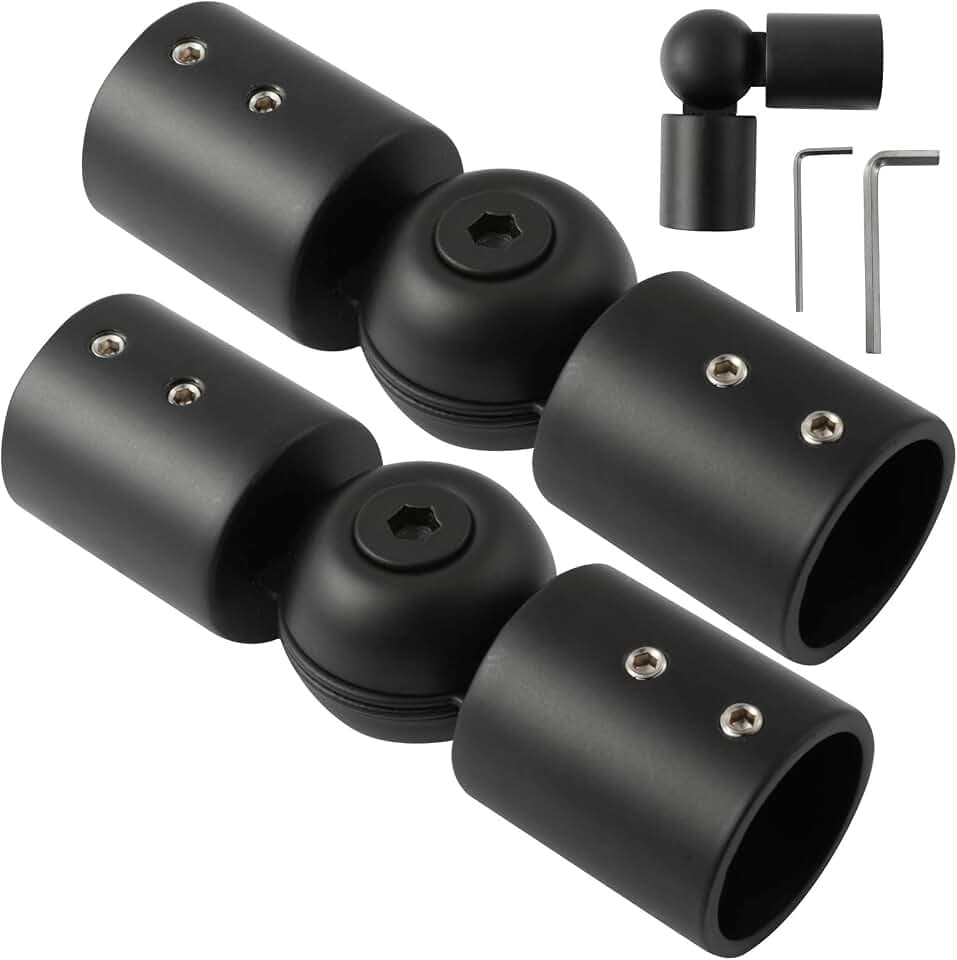 Robuster Scharnier-Winkelverbinder, Vorhangstangeneckverbinder, Winkelverbinder für 2,5 cm Erkerfenster-Gardinenstangen, schwarz, 2 Stück