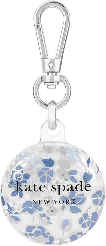 kate spade new york AirTag Holder with Metallic Ring Clip - Flowerbed Blue