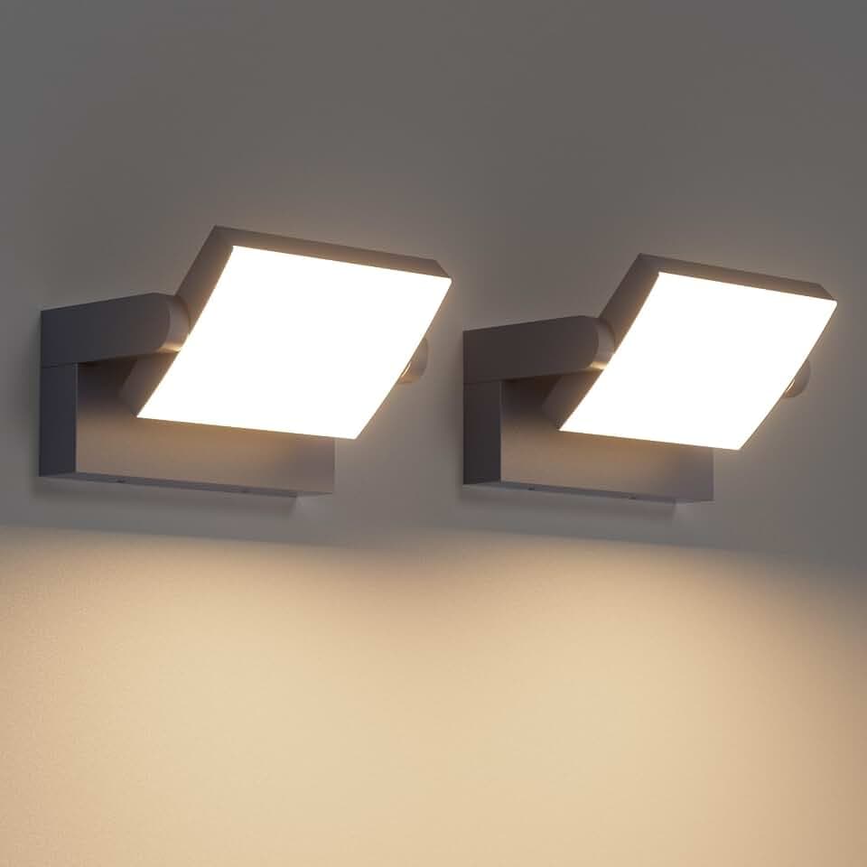 Klighten 2 Stück Wandleuchte 24W Aussen Innen, IP65 Modern Wandlampe mit Schwenkbar LED Panel, Außenwandleuchte Außenlampe für Garten Eingang Terrasse, 1500 Lumen, Anthrazit, Warmweiß 3000K
