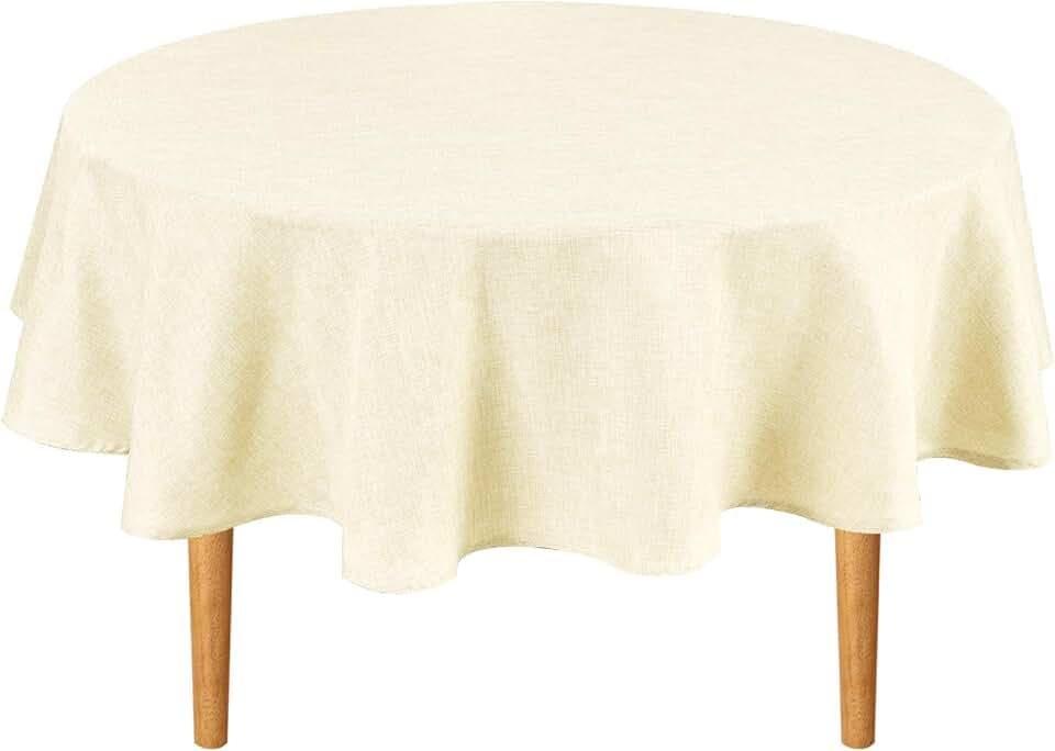 Hiasan Faux Linen Table Cloth 70 Inch Round for Dining Room, Champagne