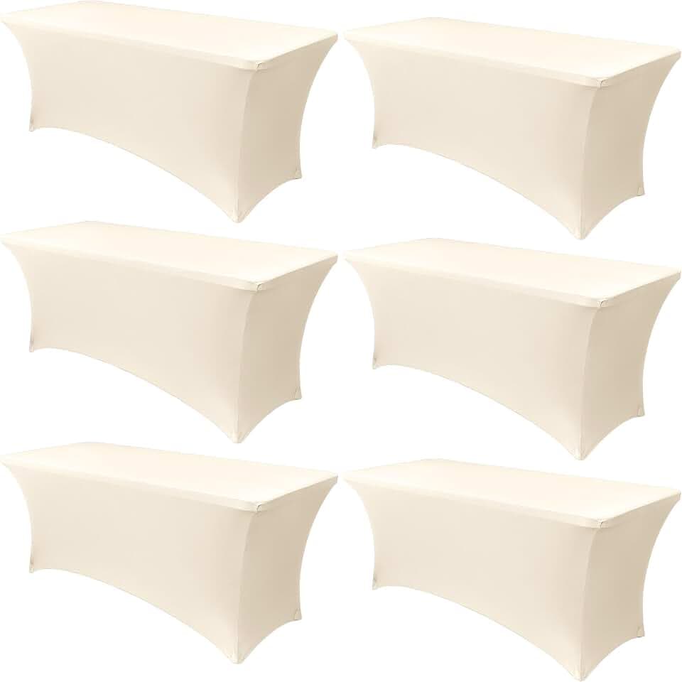 Obstal 6 Pack Stretch Spandex Table Covers for 6 Foot Tables, Cream