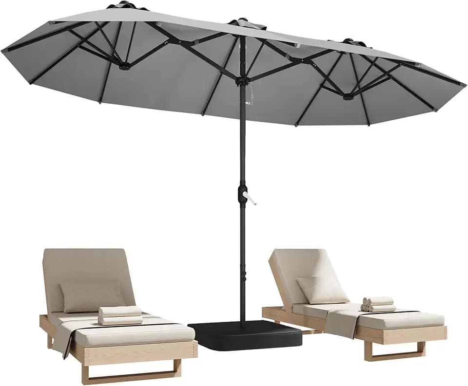 15ft Large Double-Sided Rectangle Patio Umbrella with Base Included,Gray