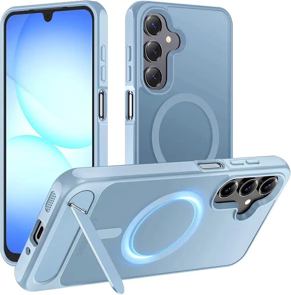 Hualele Magnetic for Samsung Galaxy A16 / A17 5G Phone Case with Metal Stand, [Fit for MagSafe] [Military Grade Drop Protection] Shockproof Kickstand for Samsung A17 & A16 5G Case, Light Blue