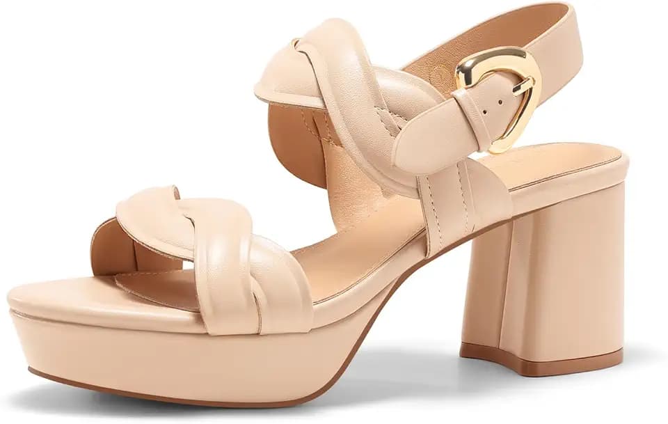 Coutgo Womens Platform Chunky Heels Sandals Open Toe Ankle Strap Summer Dress Beach Shoes