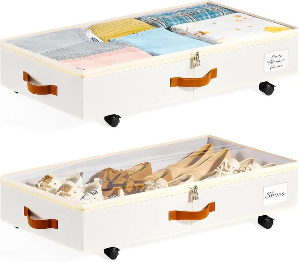 Unterbett Aufbewahrungsbox, 2 Stück Unterbettkommode Mit Rollen, Bettkasten Mit Rollen, Metallrahmen Bettkasten Organizer Aufbewahrungstasche für Kleidung, Schuhe, Decken, Bettwäsche