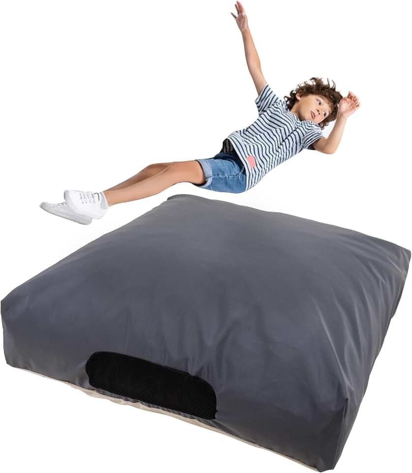Matini Sensory Crash Pad for Kids & Adult – Crash Mat with Foam Blocks, Waterproof Cover, Non Slip Bottom, Soft Fabric Sensory Pads, Landing Mat for Jumping, Relaxing & Play - 48" x 48" (Dark Grey)