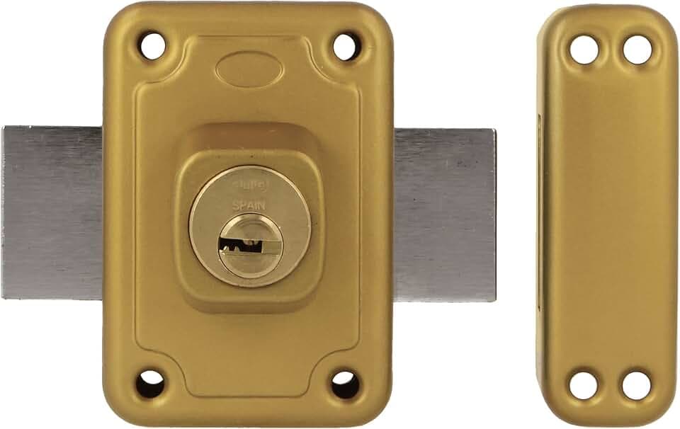 Amig - Aufschraubschloss mit Schließhebel für Holztüren Mod. 81-96 x 66 mm - Riegel mit beidseitigem Sicherheits-Innenzylinder - Stahl goldfarben lackiert